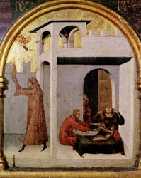 Der heilige Ludwig von Toulouse (1274-97) erscheint am Bett eines kranken Kindes, Predella-Panel vom Altar des heiligen Ludwig von Toulouse, 1317